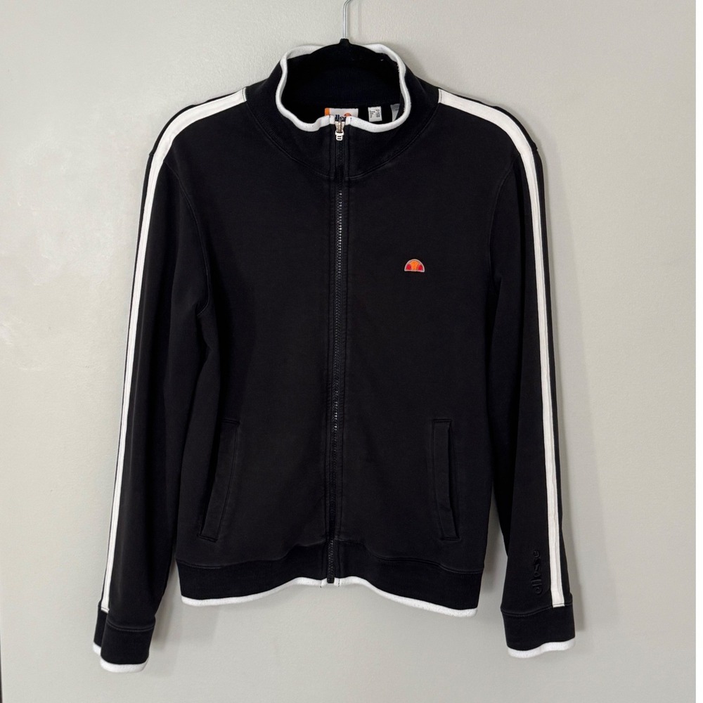Ellesse Monza‎ Full Zip Track Jacket Mens Large Black White Stripe